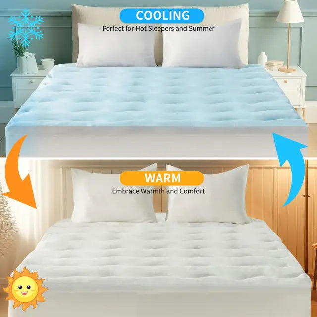 Luxiore 1000GSM Reversible Cooling Warm Mattress Topper | Airmax Ultra Comfortable Two Sided Thermo Regulating Mattress Topper