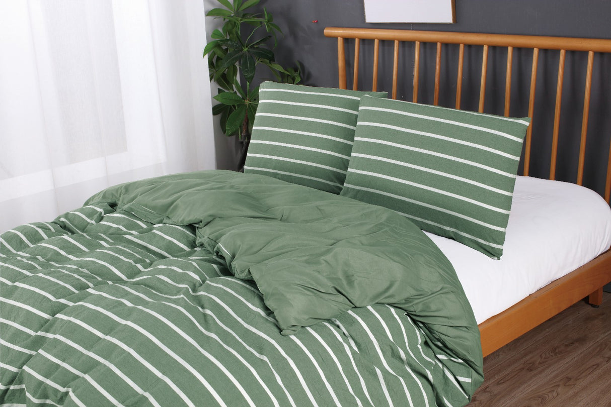 Ramesses Soft Washed 100% Cotton Yarn Dyed Quilt Cover Set | Breathable Natural Texture Doona Cover Set