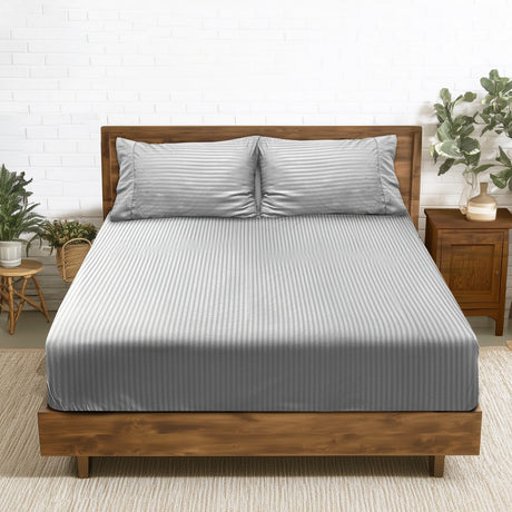 2000TC Pin Stripe Bamboo Cooling Fitted Sheet Combo Set | Hotel Quality Jacquard Bamboo Sheets