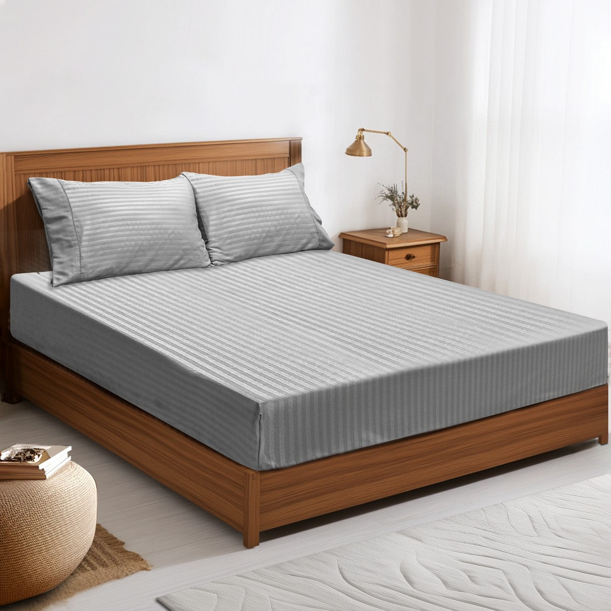 2000TC Pin Stripe Bamboo Cooling Fitted Sheet Combo Set | Hotel Quality Jacquard Bamboo Sheets