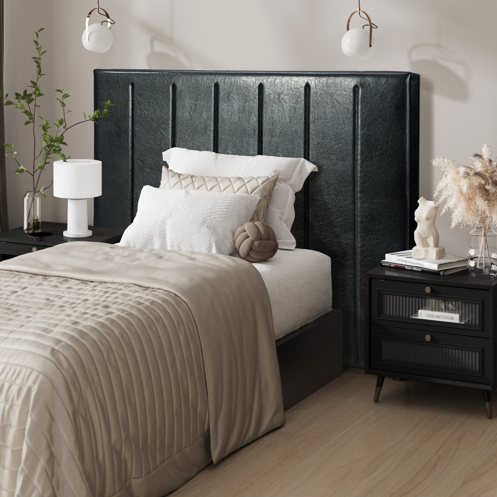 Amalfi Nero Black PU Leather Headboard | Luxury Elegant Bed Head Multi Size Bed Fit