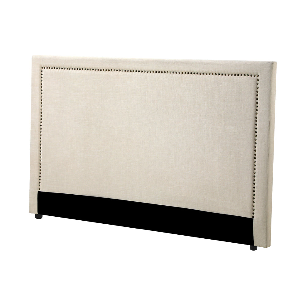 Scandi Luxore Linen Fabric Stud Trim Headboard | Padded Modern Beige Upholstered Bed Head
