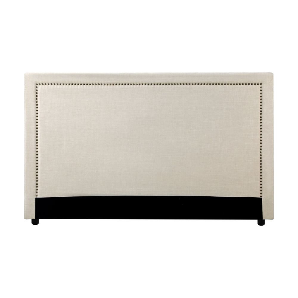 Scandi Luxore Linen Fabric Stud Trim Headboard | Padded Modern Beige Upholstered Bed Head
