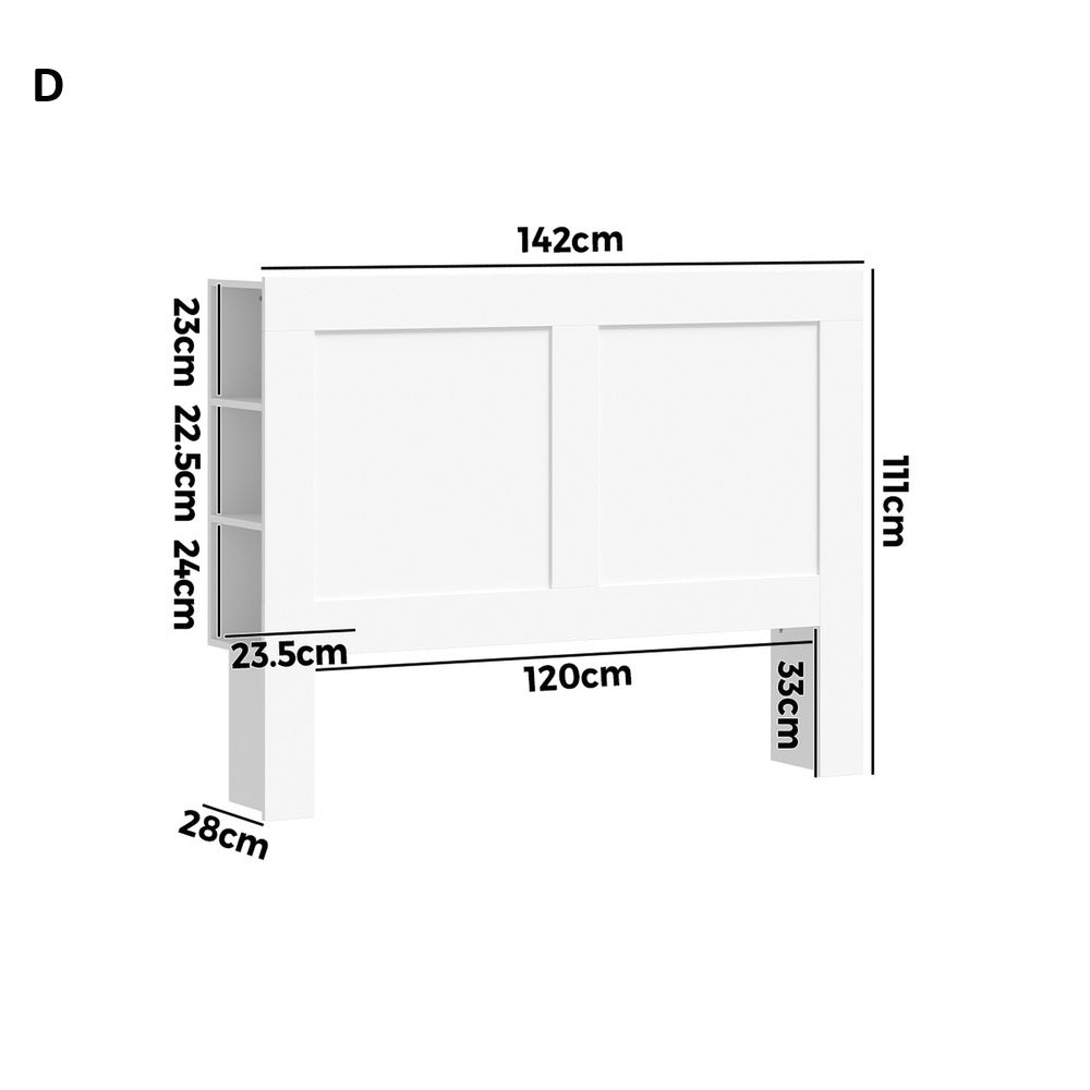 Amari Blacno Wooden Multi Storage Bed Head | White Modern Storage Shelves Feature Headboard