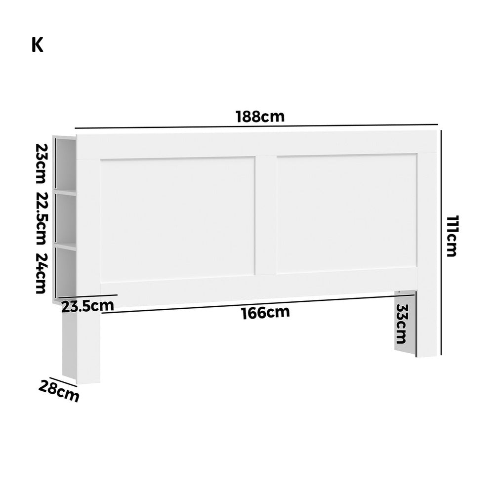 Amari Blacno Wooden Multi Storage Bed Head | White Modern Storage Shelves Feature Headboard