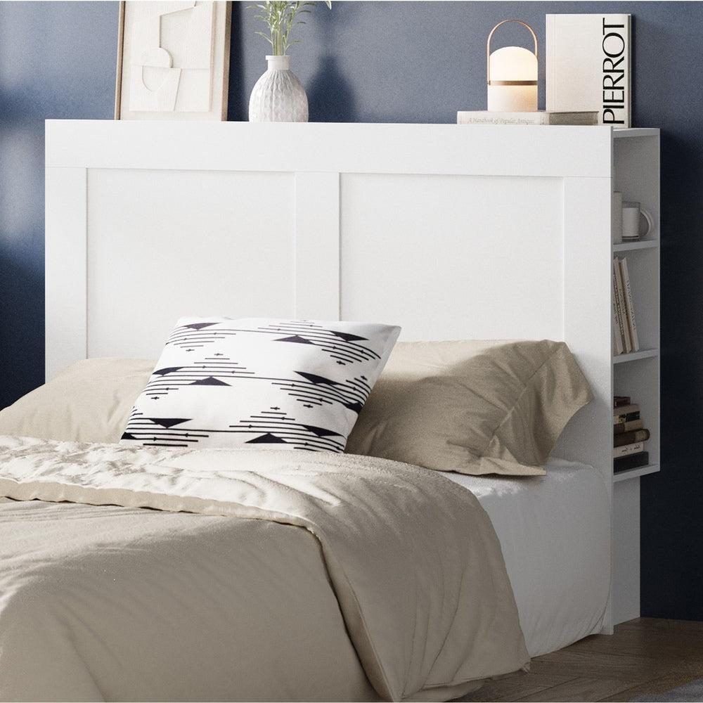 Amari Blacno Wooden Multi Storage Bed Head | White Modern Storage Shelves Feature Headboard