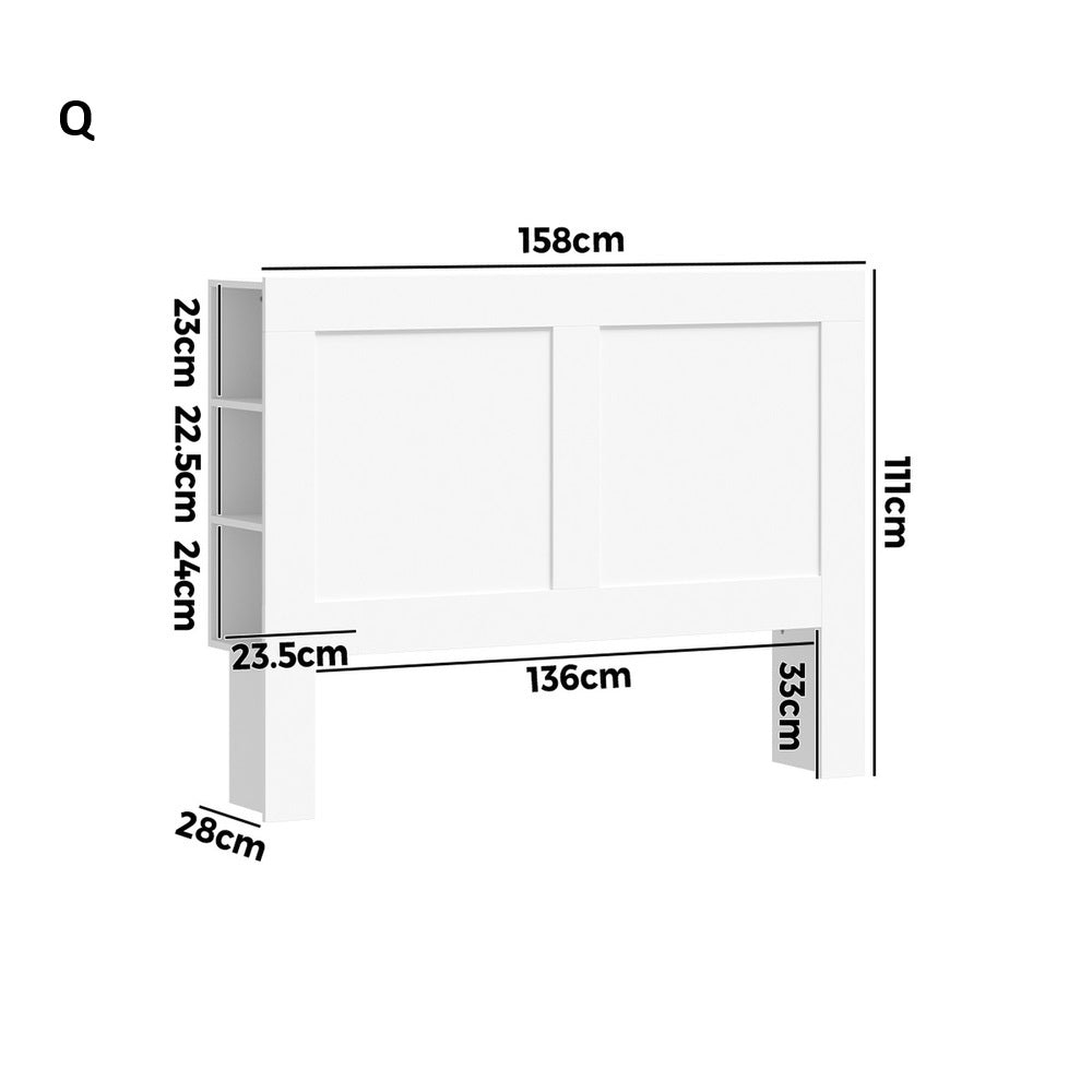 Amari Blacno Wooden Multi Storage Bed Head | White Modern Storage Shelves Feature Headboard