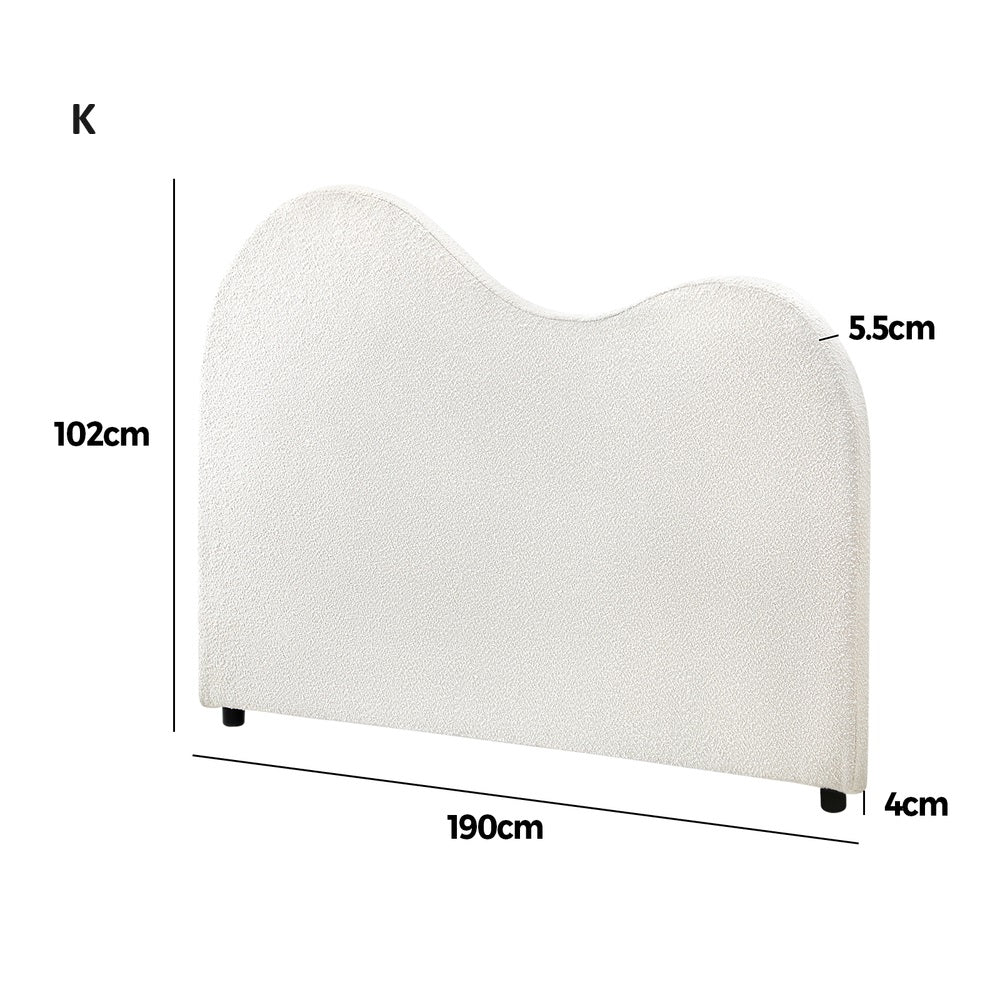 Teddy Plush Heart Boucle Fabric White Headboard | Cloud Shape Cushioned Upholstered Boucle Bed Head