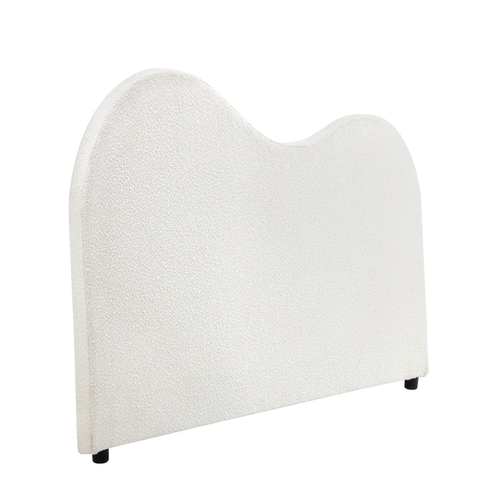 Teddy Plush Heart Boucle Fabric White Headboard | Cloud Shape Cushioned Upholstered Boucle Bed Head