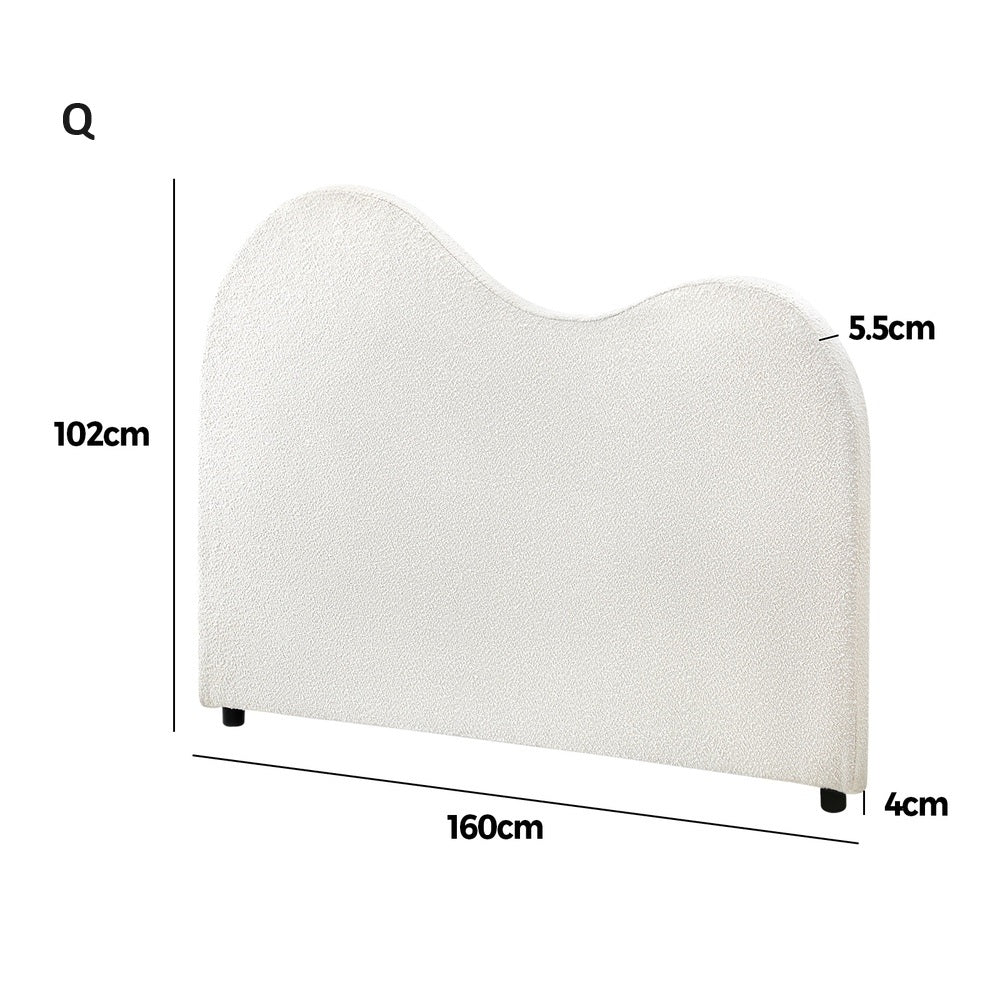 Teddy Plush Heart Boucle Fabric White Headboard | Cloud Shape Cushioned Upholstered Boucle Bed Head