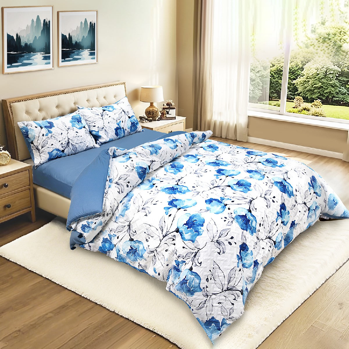 Ramesses Soft Bamboo Cooling Ultrasonic Quilt Cover Set With Fitted Sheet | Printed Design Bamboo Bedding Set