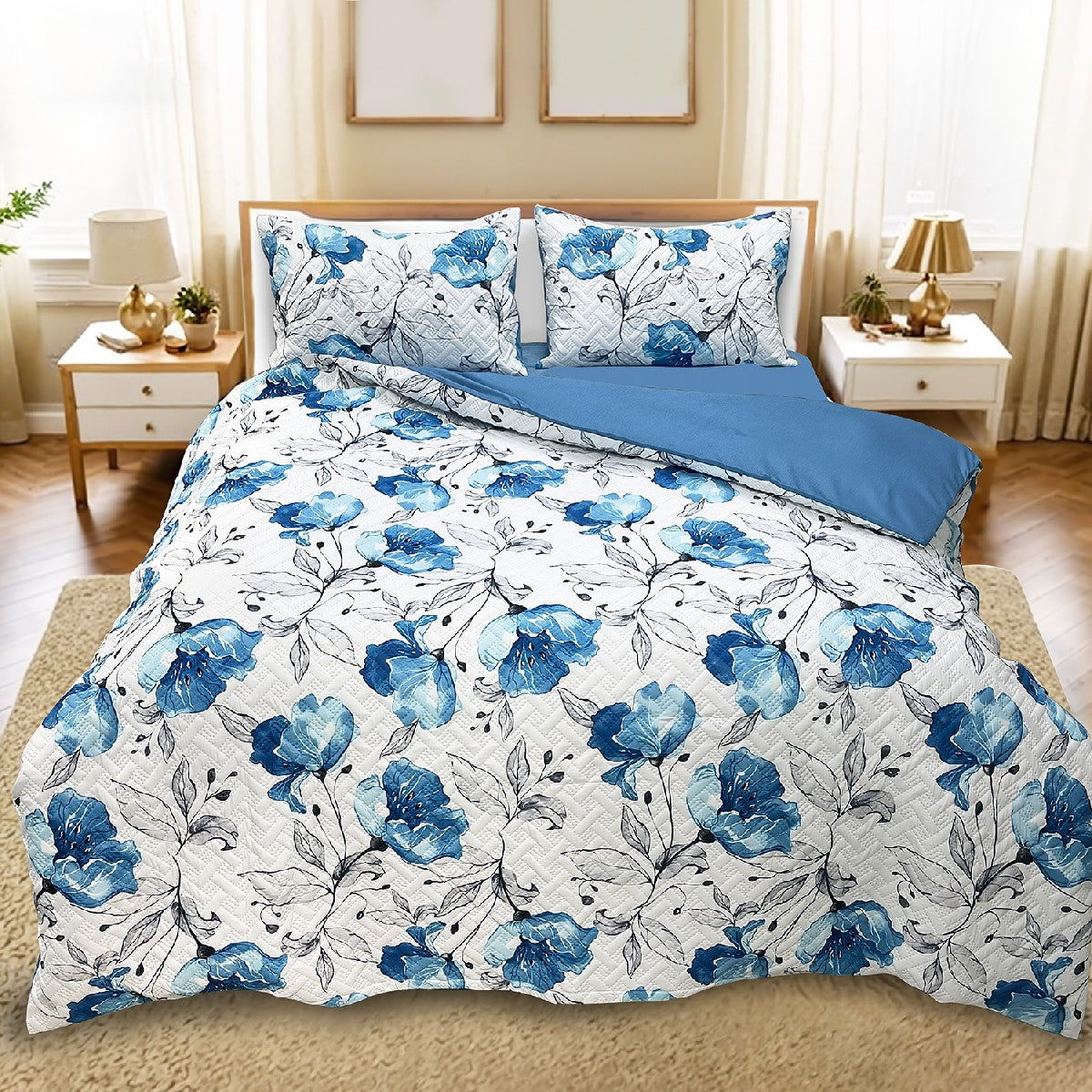 Ramesses Soft Bamboo Cooling Ultrasonic Quilt Cover Set With Fitted Sheet | Printed Design Bamboo Bedding Set