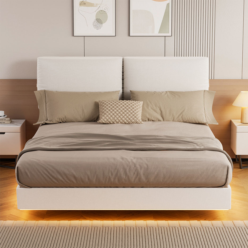 Blanco Dios Floating LED Bed Frame | Modern PU Leather Premium Bed