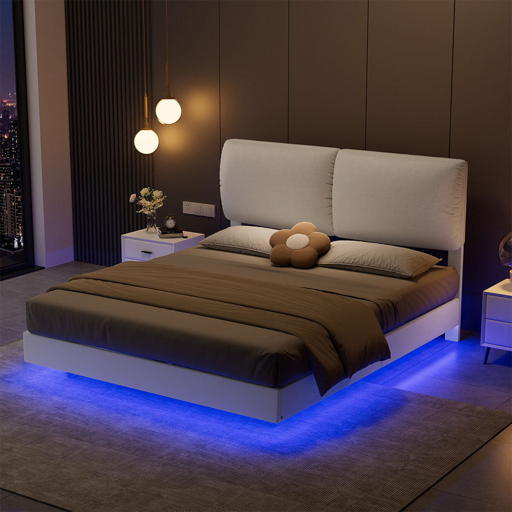 Blanco Dios Floating LED Bed Frame | Modern PU Leather Premium Bed
