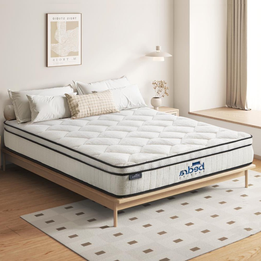 Teddy Boucle 6 Turn Coil Spring Plush Pillowtop 22cm Mattress | Full Body Support Ventialted Medium Hypo Allergenic Mattress
