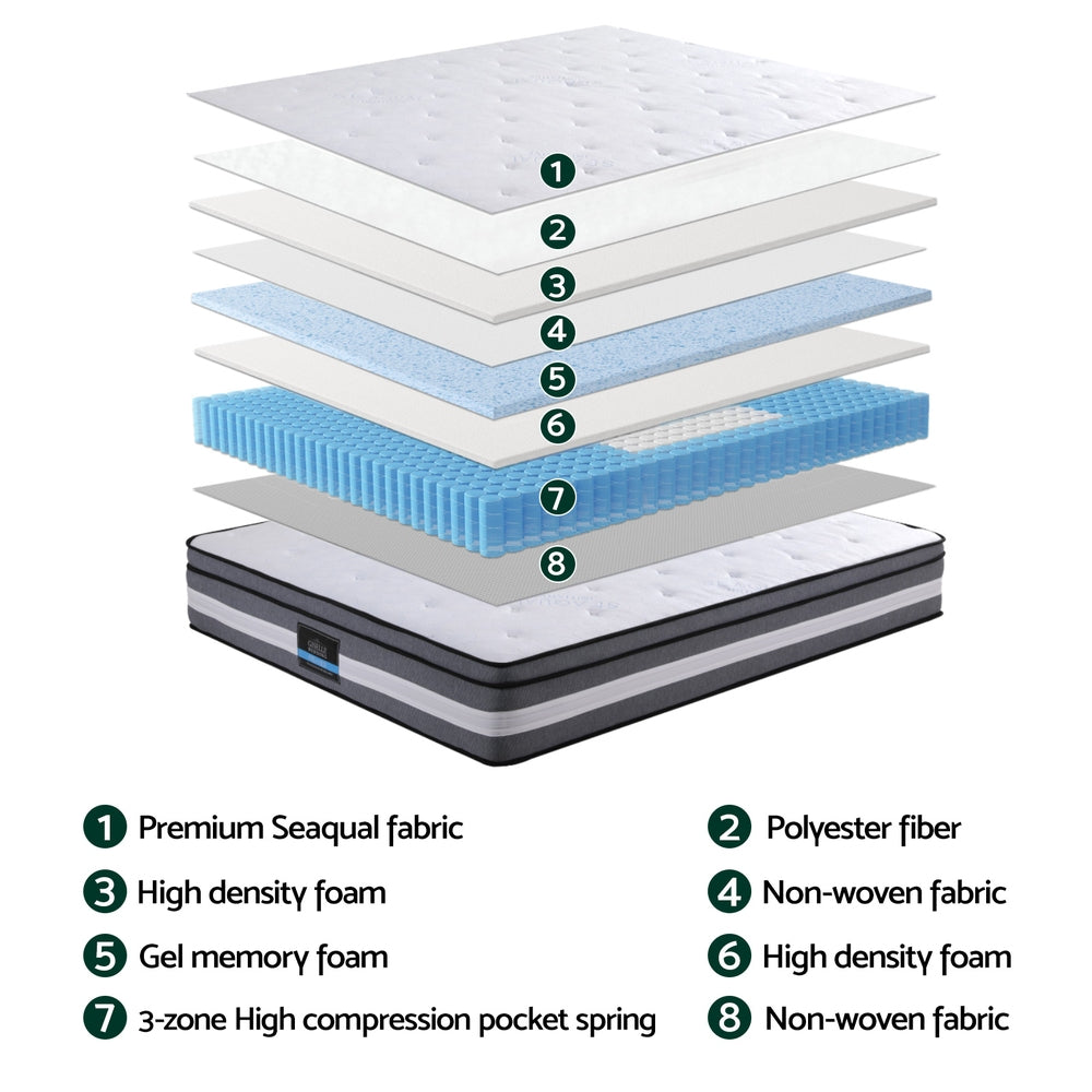 Portessa Super Cool Gel Memory Foam Spring Premium Mattress | 30cm Superior Support Medium Firm Reinforced Edge Mattress