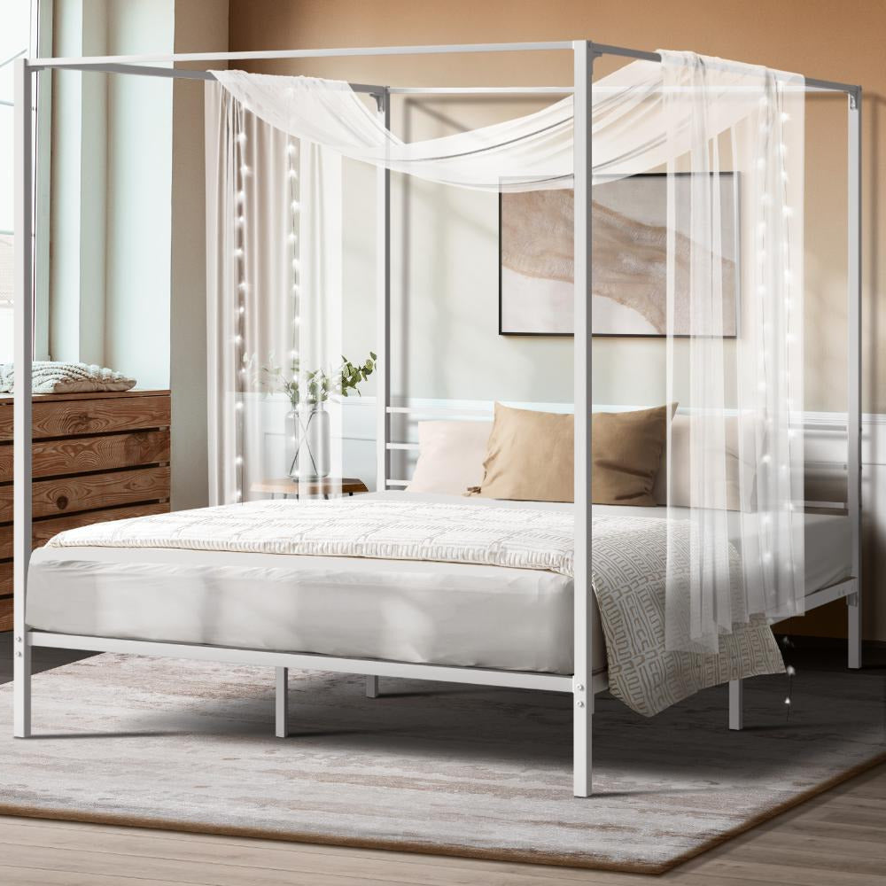 Casablanca Blanco Premium Canopy Style Metal Bed Frame | High Quality Designer Canopy Bed