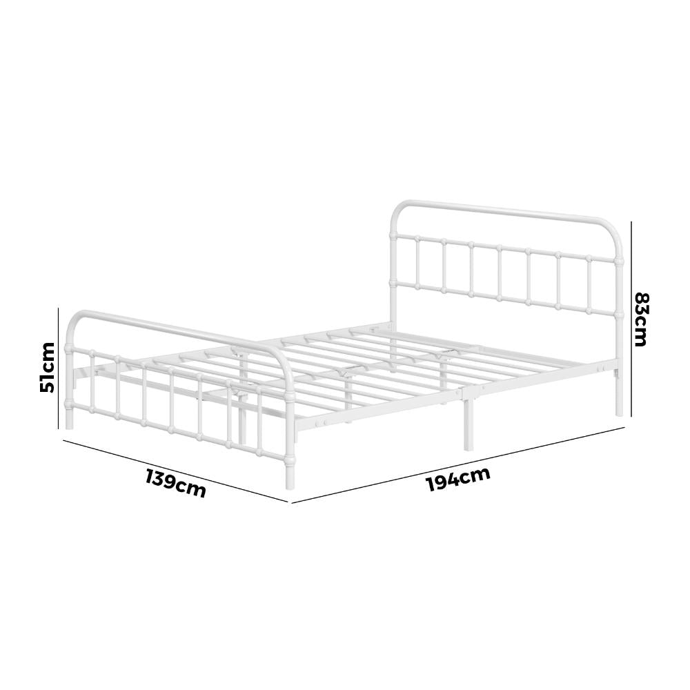 Alcantra Modern Full Metal Extra Strong Bed Frame | Sturdy Metal Designer Vintage Bed in White