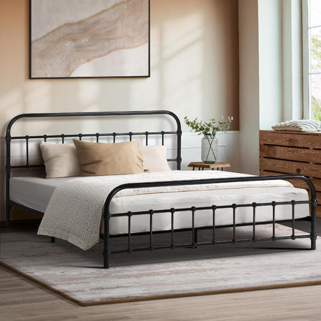 Alcantra Modern Full Metal Extra Strong Bed Frame | Sturdy Metal Designer Bed in Black