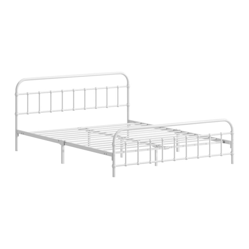 Alcantra Modern Full Metal Extra Strong Bed Frame | Sturdy Metal Designer Vintage Bed in White