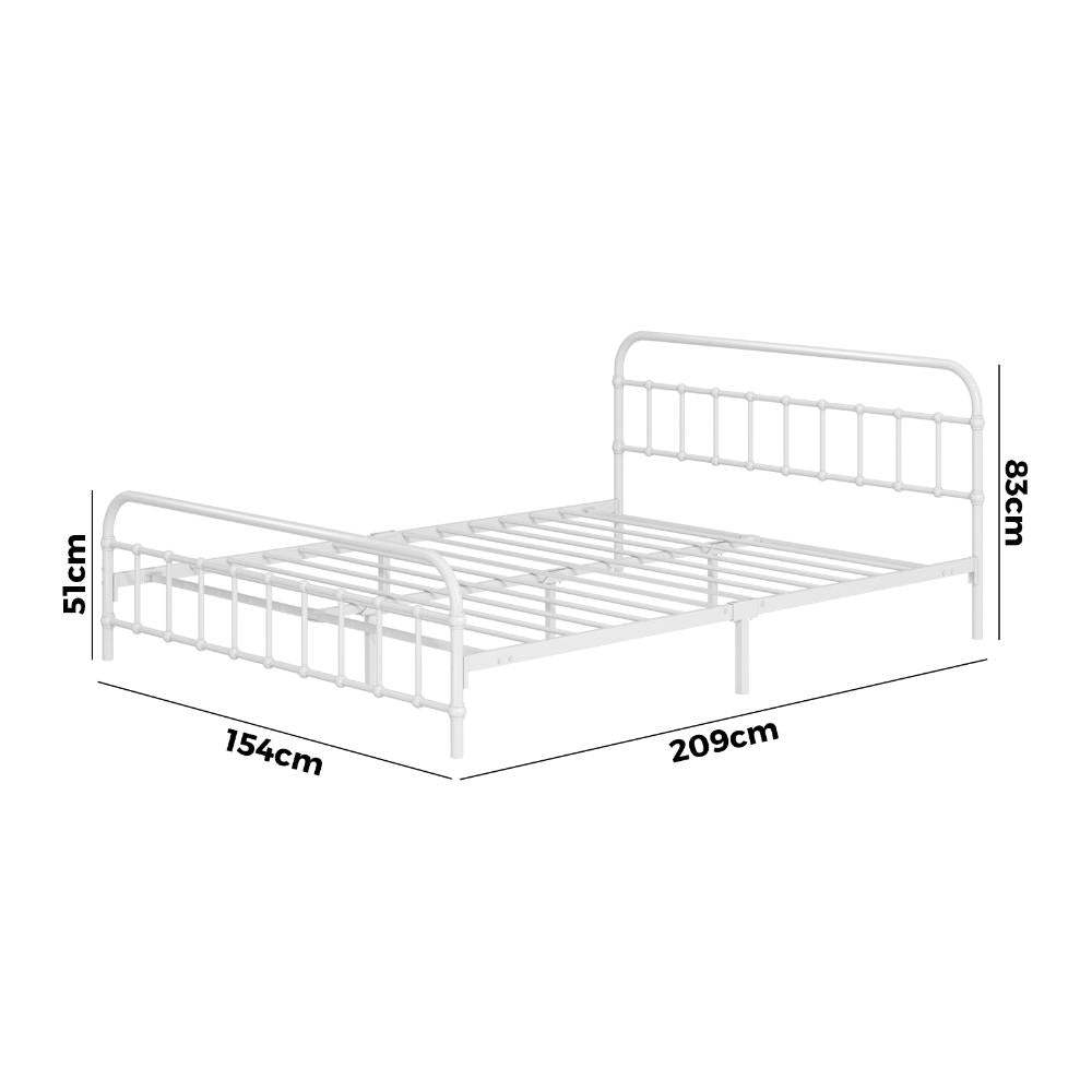 Alcantra Modern Full Metal Extra Strong Bed Frame | Sturdy Metal Designer Vintage Bed in White