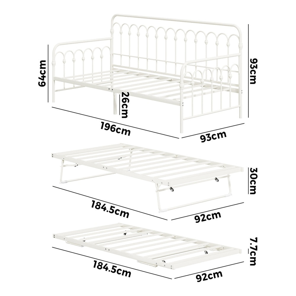 Reggio Pulo Metal Kids Bed Frame| Kids Two in One Daybed Single Size and Optional Single Rollout Trundle
