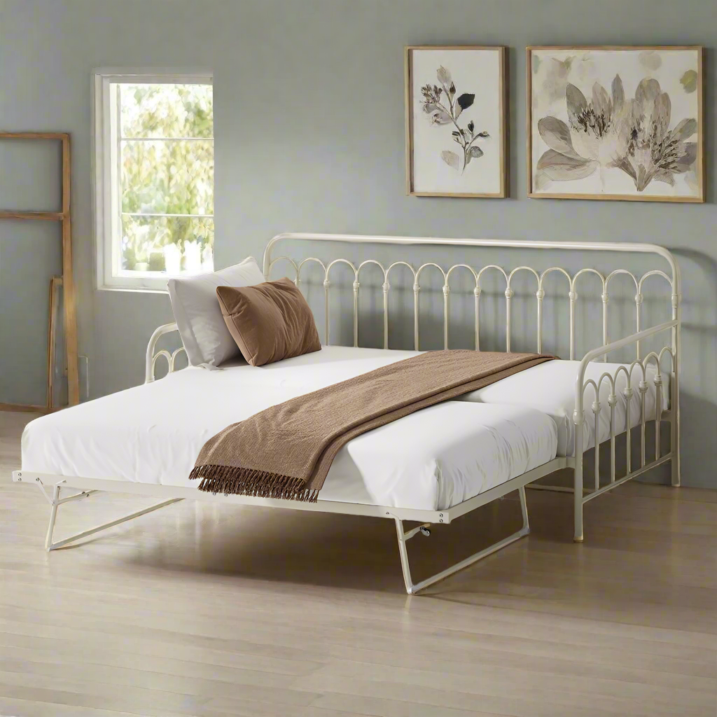 Reggio Pulo Metal Kids Bed Frame| Kids Two in One Daybed Single Size and Optional Single Rollout Trundle