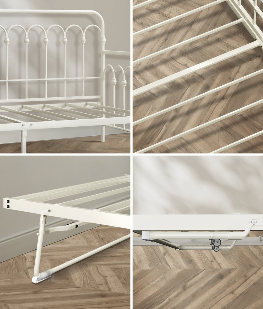 Reggio Pulo Metal Kids Bed Frame| Kids Two in One Daybed Single Size and Optional Single Rollout Trundle
