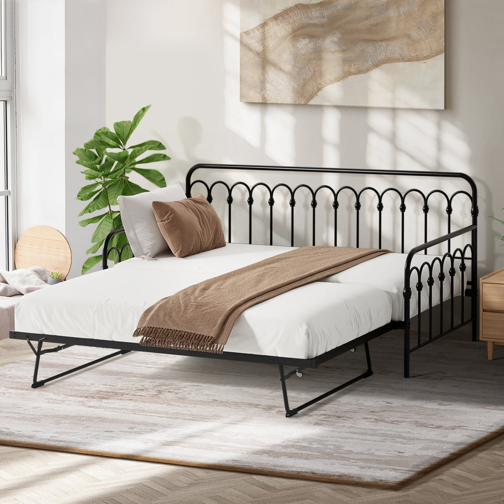Reggio Pulo Metal Kids Bed Frame| Kids Two in One Daybed Single Size and Optional Single Rollout Trundle