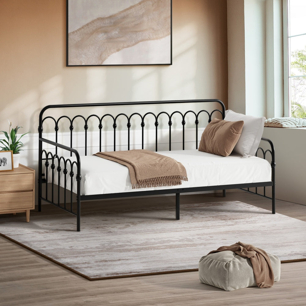 Reggio Pulo Metal Kids Bed Frame| Kids Two in One Daybed Single Size and Optional Single Rollout Trundle