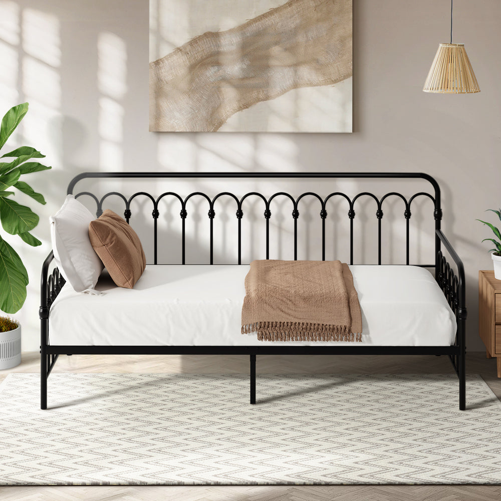 Reggio Pulo Metal Kids Bed Frame| Kids Two in One Daybed Single Size and Optional Single Rollout Trundle