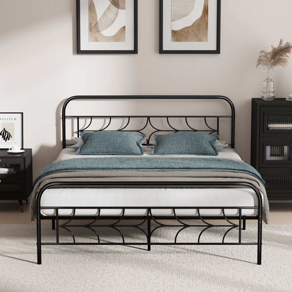 Forma Vintage Full Metal Extra Strong Bed Frame | Star Design Metal Bed in Black