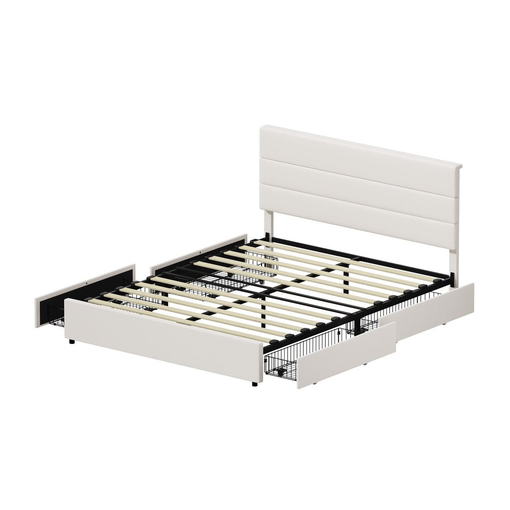 Kensington Padded Fabric Beige Bed | Cushioned Upholstered Luxe Fabric Bed Frame