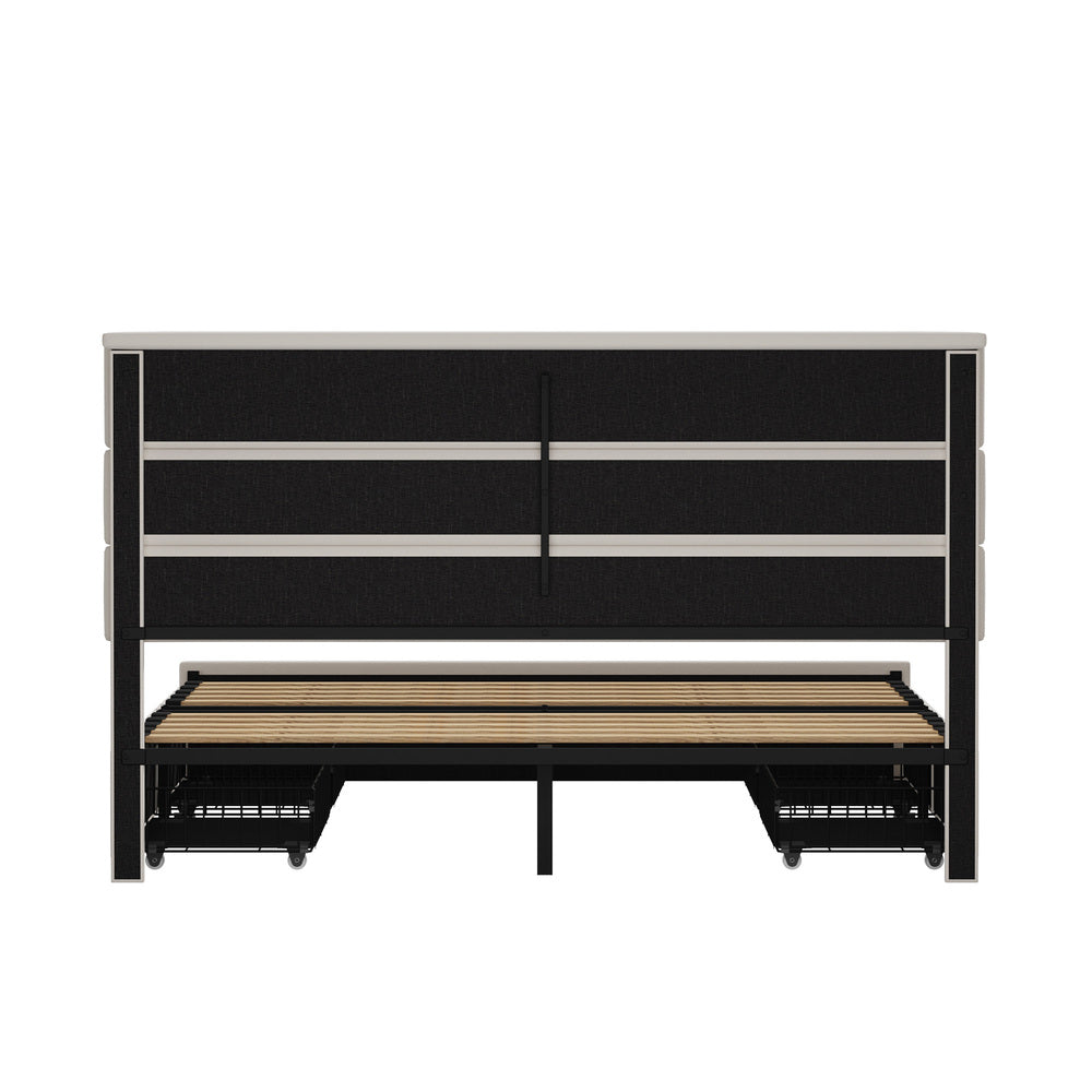Kensington Padded Fabric Beige Bed | Cushioned Upholstered Luxe Fabric Bed Frame