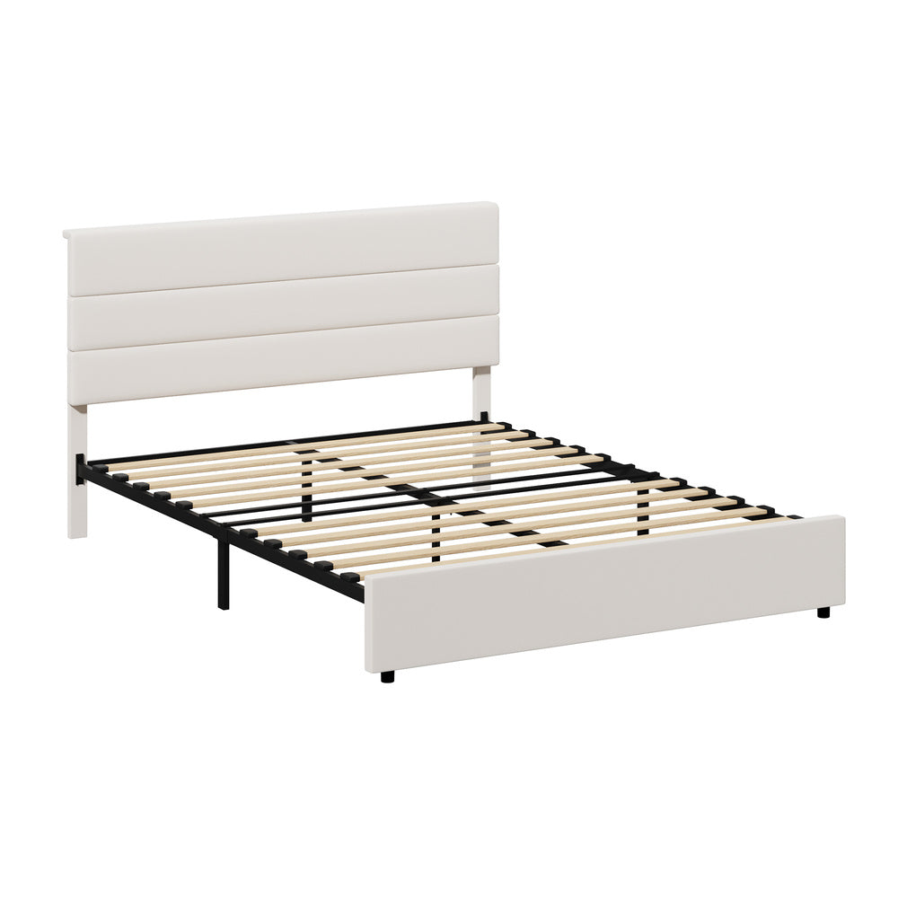 Kensington Padded Fabric Beige Bed | Cushioned Upholstered Luxe Fabric Bed Frame