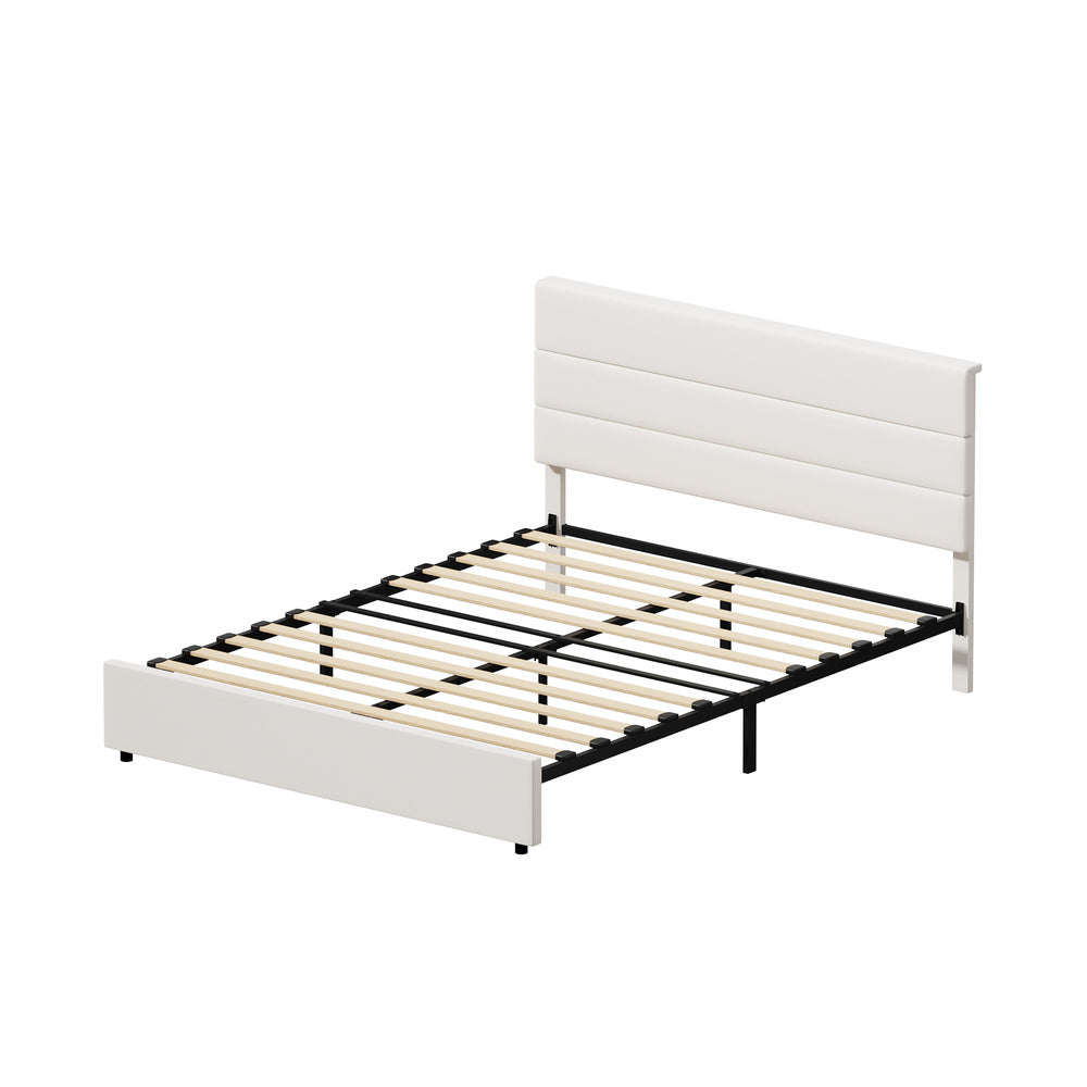 Kensington Padded Fabric Beige Bed | Cushioned Upholstered Luxe Fabric Bed Frame