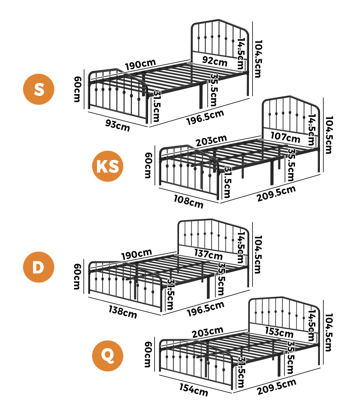 Obsidian Vintage Full Metal Extra Strong Bed Frame | Classic Design Metal Bed in Black