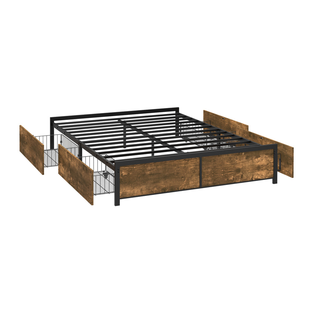 Fortus Industrial Style Metal Frame Platform Bed Base | Storage Draws Bed Base No Headboard