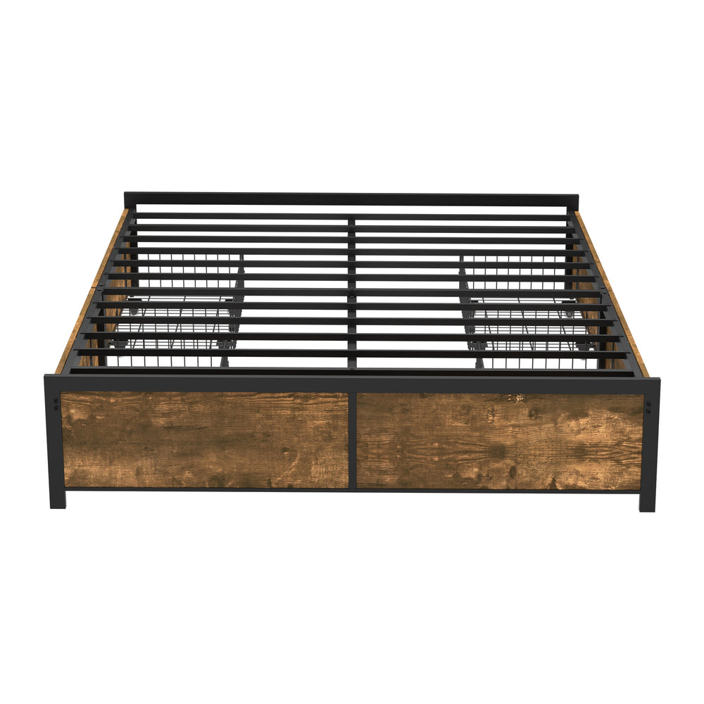 Fortus Industrial Style Metal Frame Platform Bed Base | Storage Draws Bed Base No Headboard