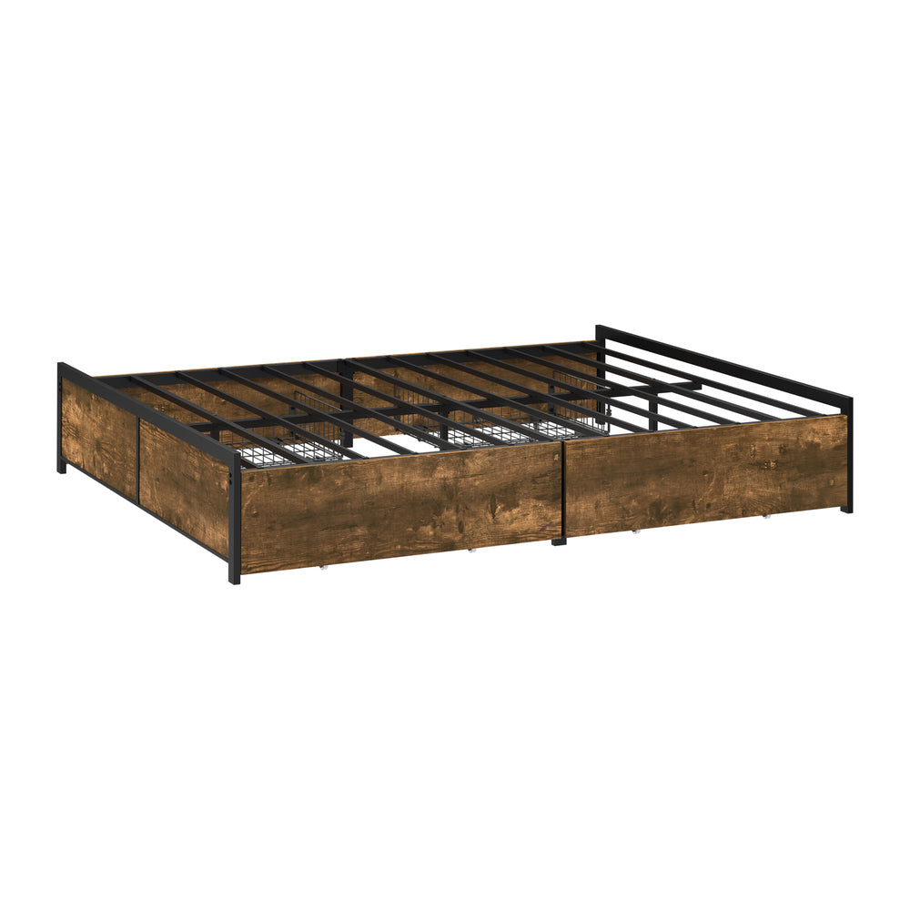 Fortus Industrial Style Metal Frame Platform Bed Base | Storage Draws Bed Base No Headboard