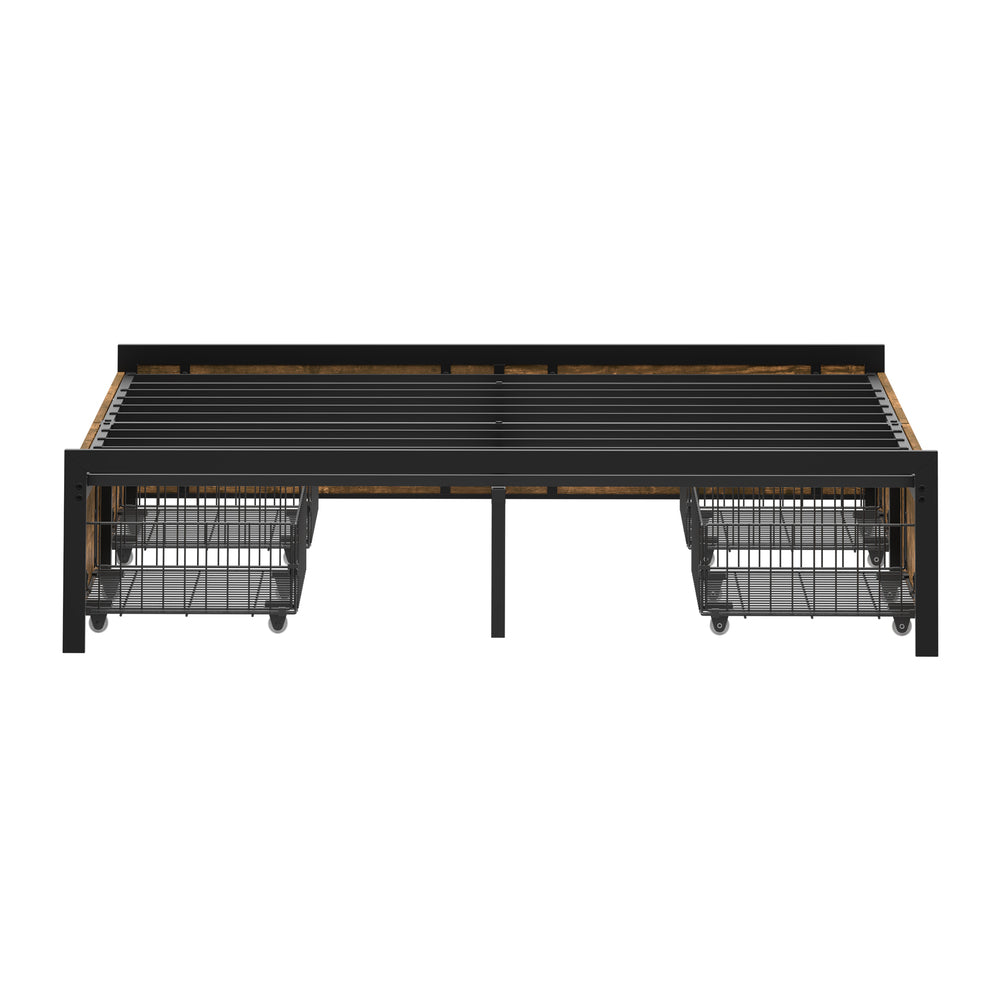Fortus Industrial Style Metal Frame Platform Bed Base | Storage Draws Bed Base No Headboard
