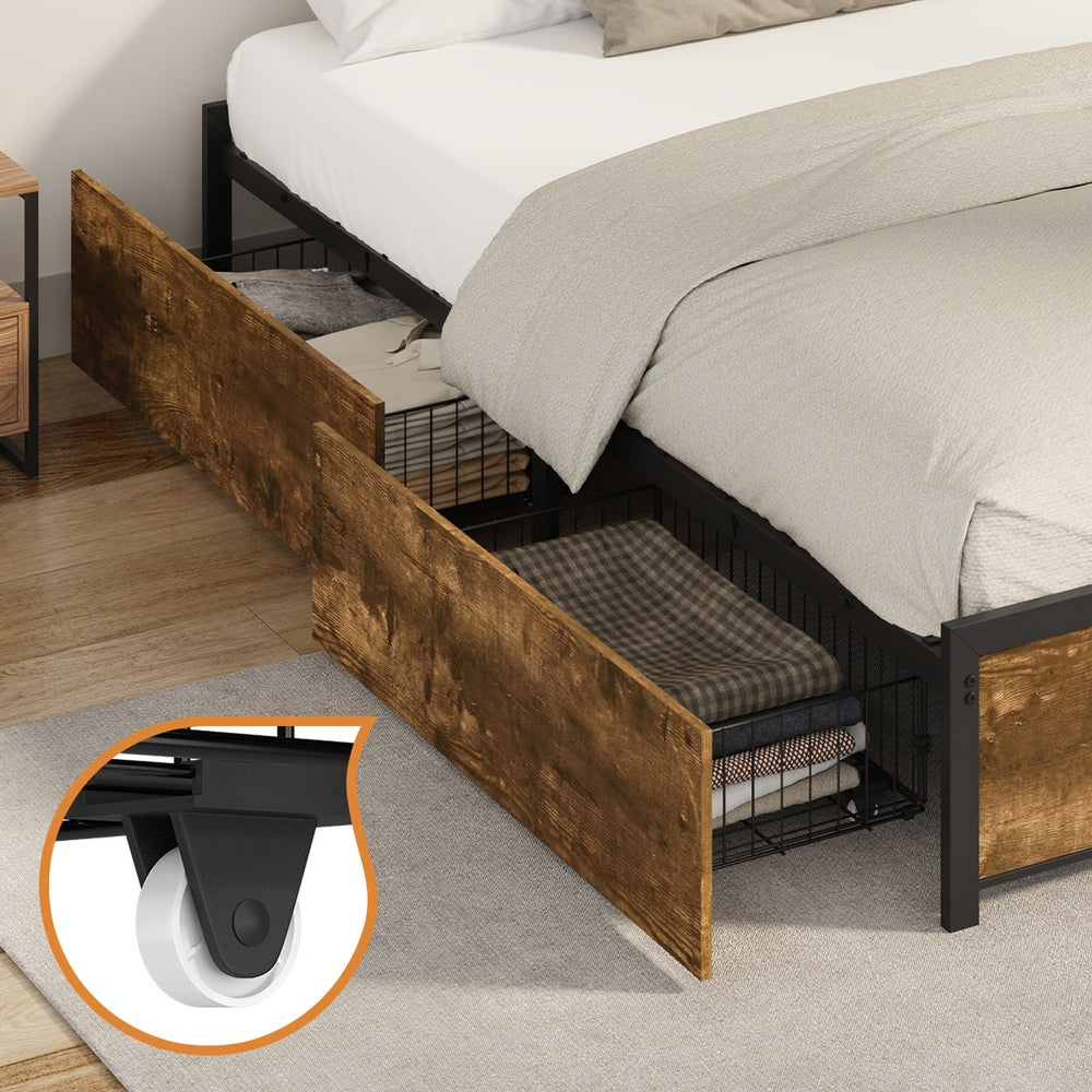 Fortus Industrial Style Metal Frame Platform Bed Base | Storage Draws Bed Base No Headboard