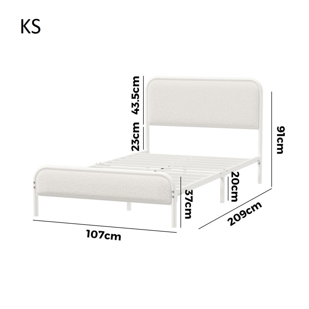 Aliana Beige Boucle Fabric Metal Bed | Durable Modern Minimalist Metal Bed Frame