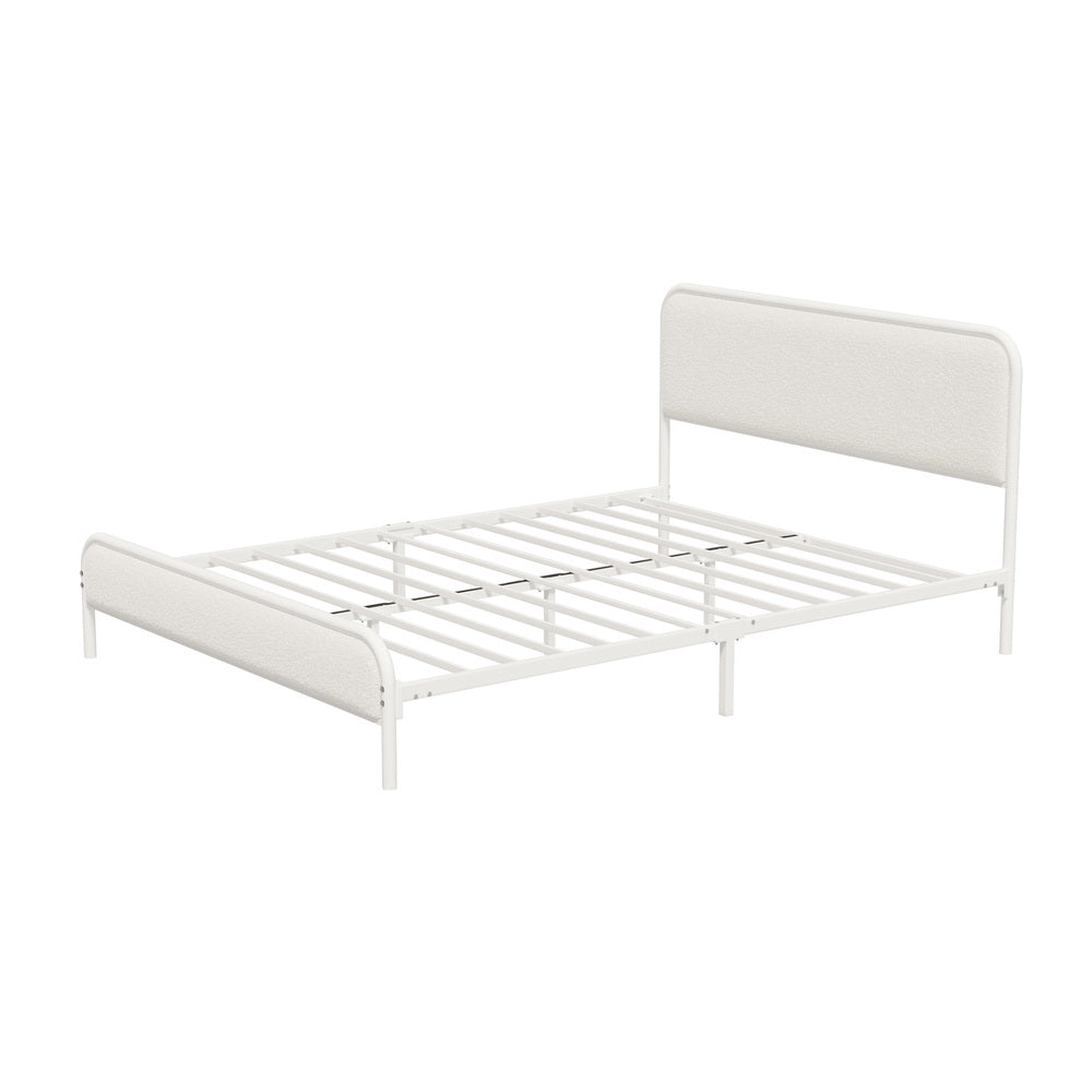 Aliana Beige Boucle Fabric Metal Bed | Durable Modern Minimalist Metal Bed Frame