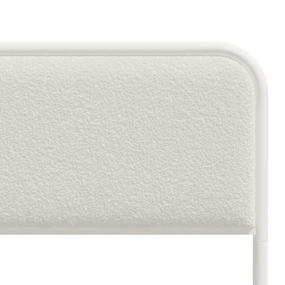 Aliana Beige Boucle Fabric Metal Bed | Durable Modern Minimalist Metal Bed Frame