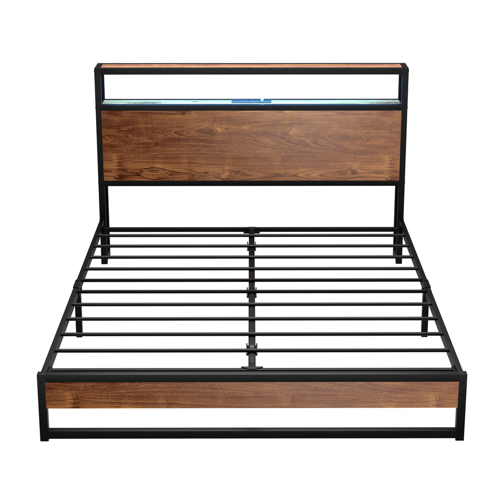 Pazzi Wood Metal LED Lights Storage Bed | Multi Functional Storage LED and USB Charging Bed Frame