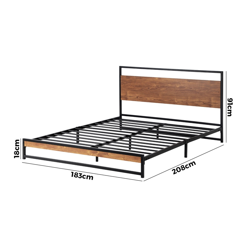 Isco Modern Metal and Wood Bed | Strong Metal Support Platform Bed Frame