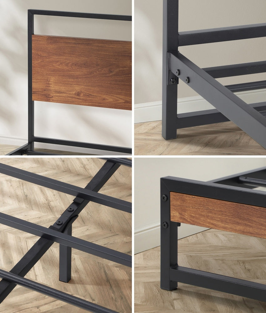 Isco Modern Metal and Wood Bed | Strong Metal Support Platform Bed Frame