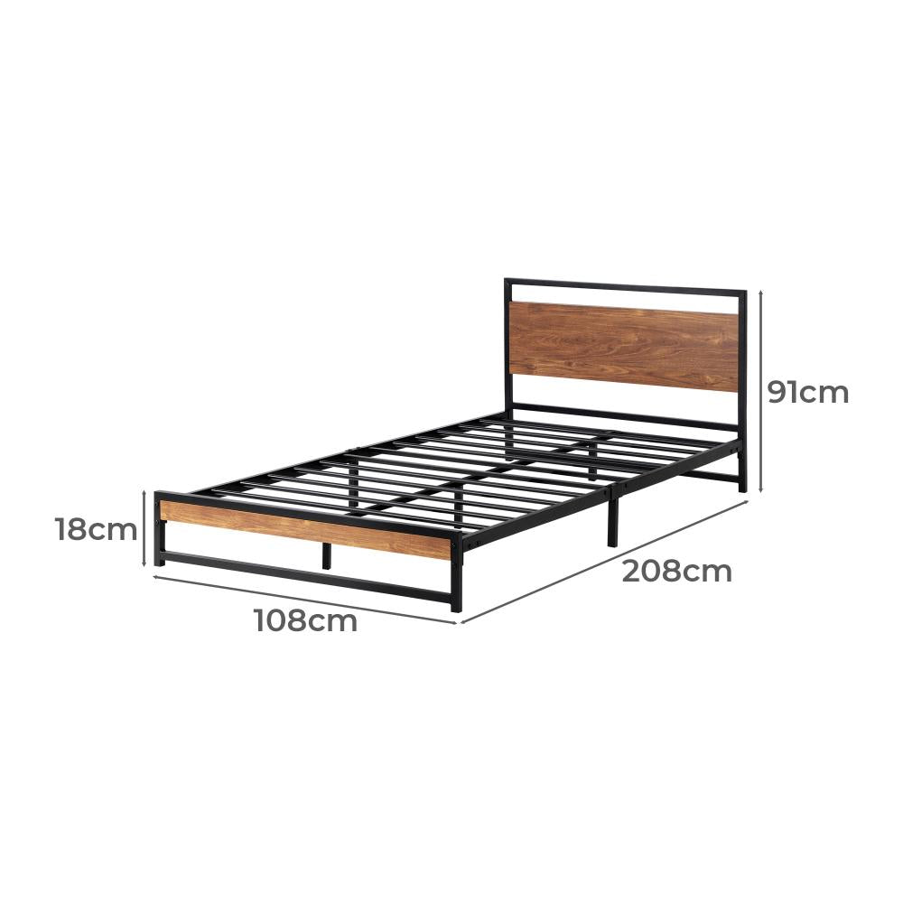 Isco Modern Metal and Wood Bed | Strong Metal Support Platform Bed Frame