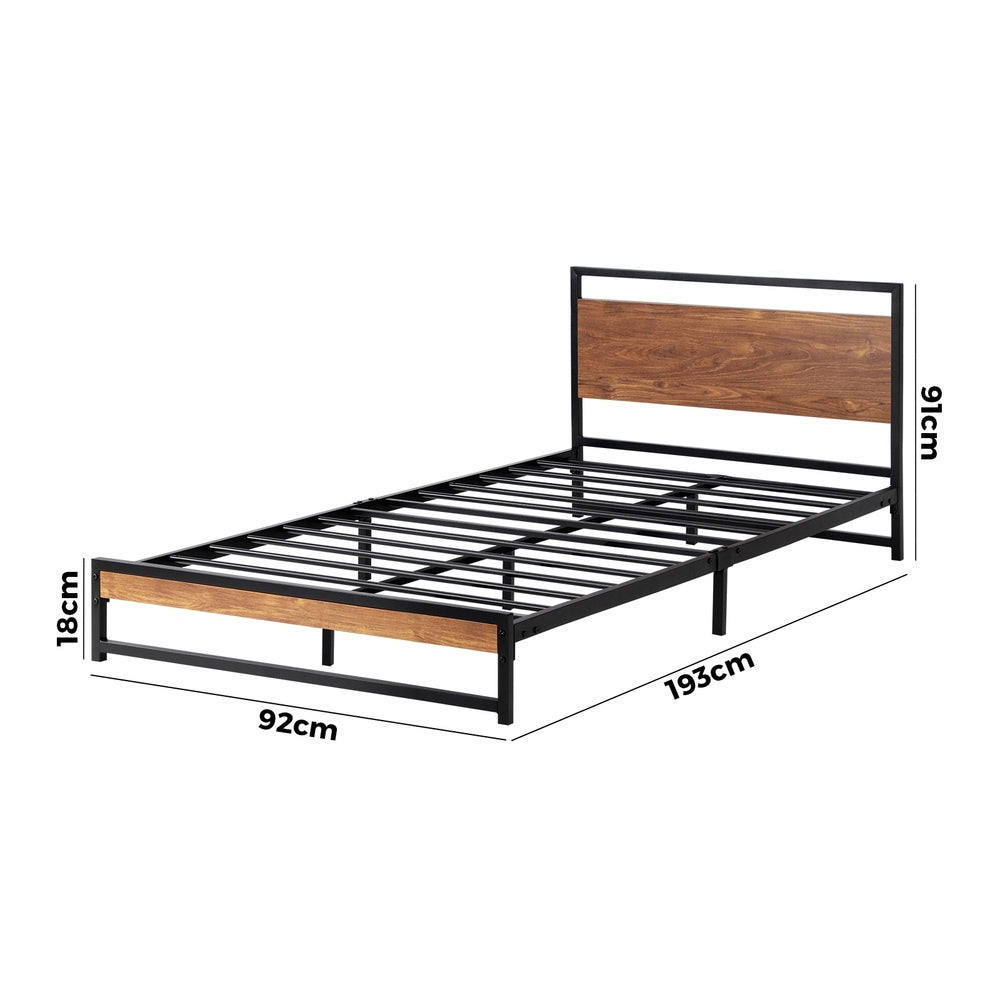 Isco Modern Metal and Wood Bed | Strong Metal Support Platform Bed Frame